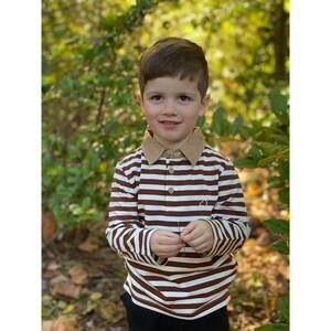 NEW ME & HENRY boy's waverly stripe polo in brown/ white